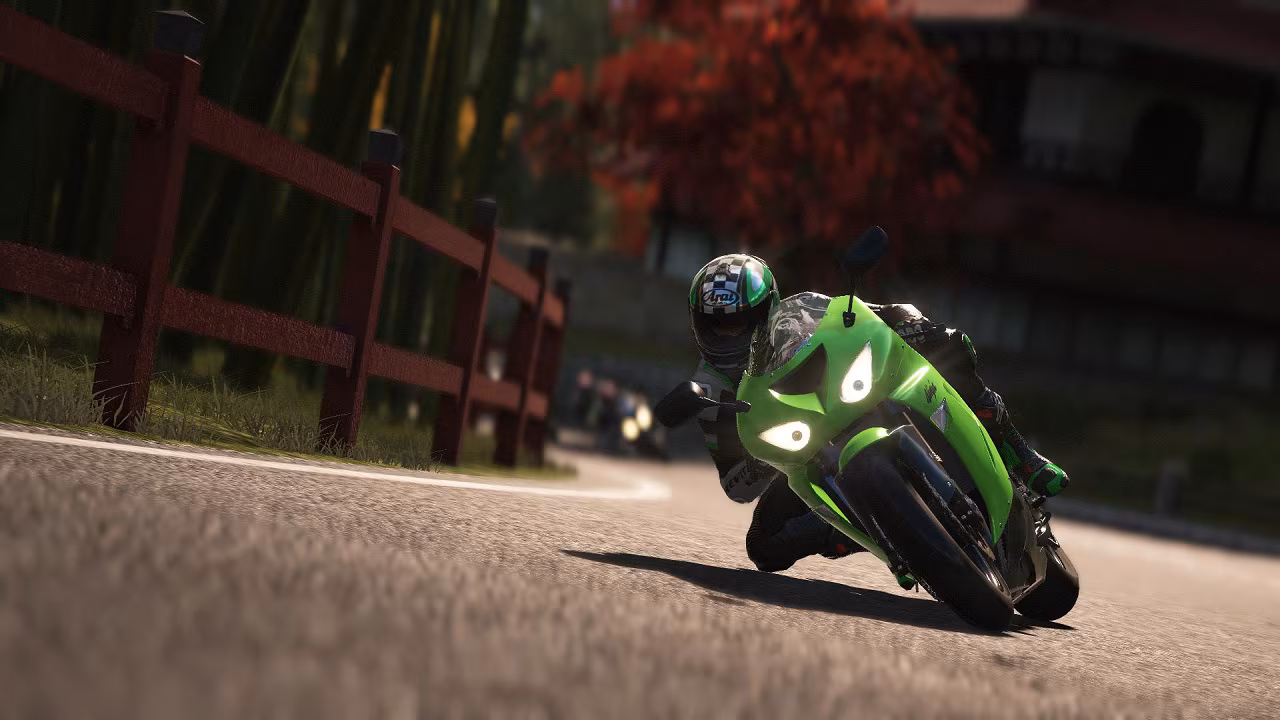 Motorcycle approaching a corner.